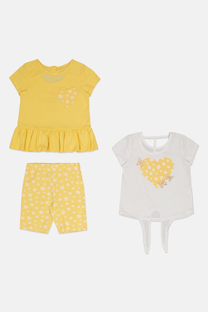 Freestyle طقم تي شيرت وشورتات بناتي 3 قطع بطباعة جرافيك، متعدد الألوان - Image 2